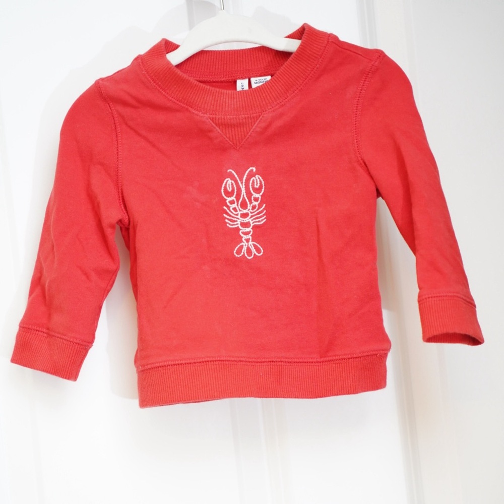Janie and Jack Coral Sweatshirt with Lobster Embroidery